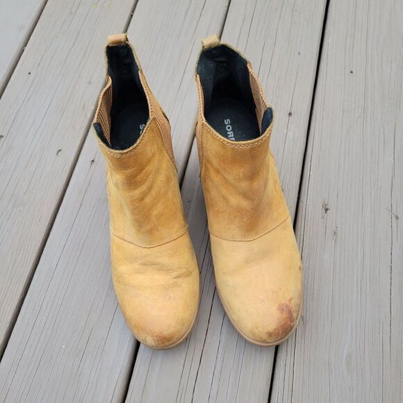 Sorel Joan of Arctic Wedge ll Chestnut Tan Burnished Leather Chelsea Ankle Boots - Picture 5 of 9